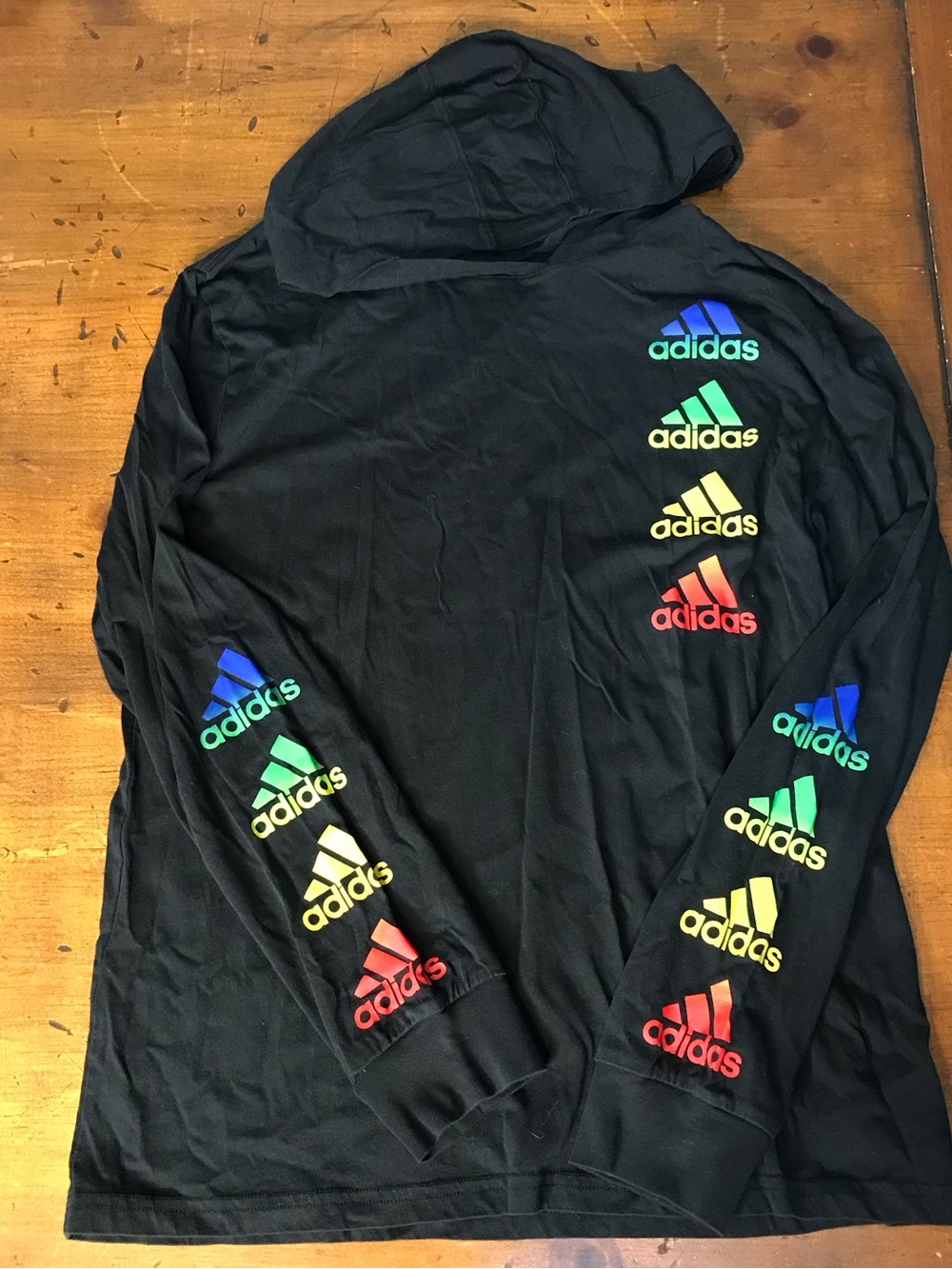Boy’s XL Adidas Hoodie with Multicolor Logos Long Sleeve Tee